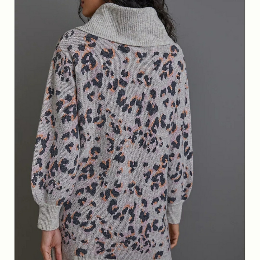 Anthropologie | Emmy Cowl Neck Leopard Print Tunic Sweater - Picture 3 of 16